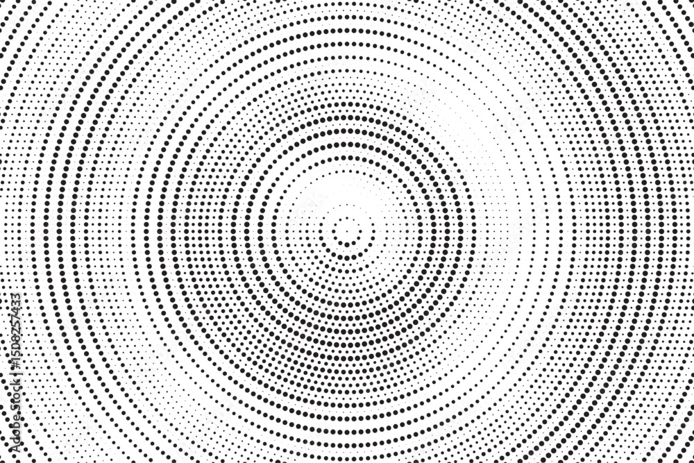 Fototapete radial halftone gradient background. dotted concentric texture with fading effect. black and white c
