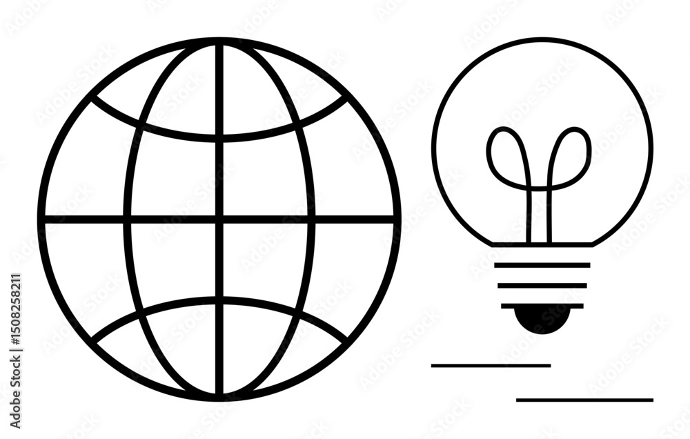 Poster globe representing global networks paired with a glowing light bulb conveying ideas and innovation. 