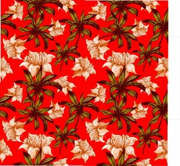 Seamless exotic pattern with tropical plants