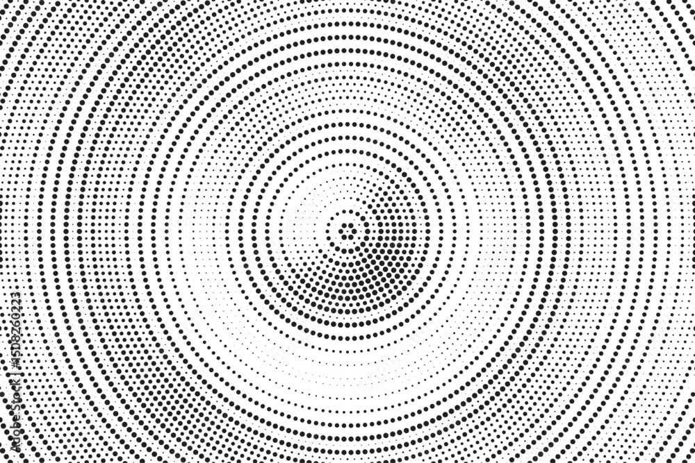Fototapete radial halftone gradient background. dotted concentric texture with fading effect. black and white c