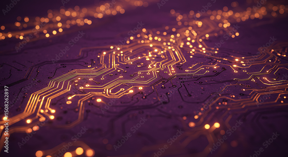 Aufkleber abstract close up of illuminated circuit board technology background microchip details golden traces