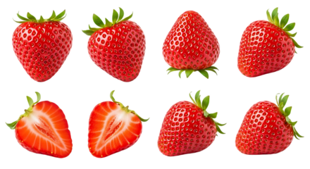 Collection of Fresh Red Strawberries Isolated on Black Background
