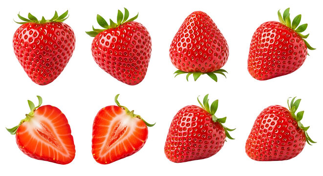 Collection of Fresh Red Strawberries Isolated on Black Background