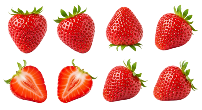 Collection of Fresh Red Strawberries Isolated on Black Background
