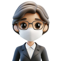 Obraz premium 3D Businesswoman with Mask: Professional Avatar for Covid-Safe Corporate Environment, Executive Portrait for Online Profiles and Career Opportunities