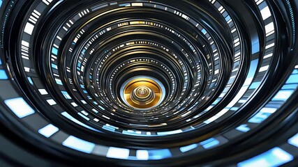Futuristic glowing tunnel with concentric rings and neon lights in dark sci-fi vortex design for digital technology backgroundFuturistic glowing tunnel with concentric rings and neon lights in dark sc - Powered by Adobe