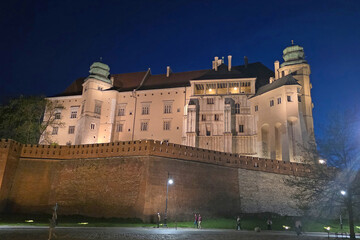 Krakow, Poland - April 23, 2025: Wawel castle at night