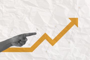 business success growth investment achievement concept collage hand halftone trendy. vector illustration leadership strategy marketing goal corporate finance development. management financial.