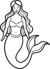 Mermaid outline vector illustration line art	