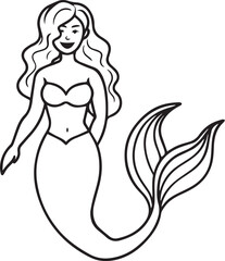 Mermaid outline vector illustration line art	