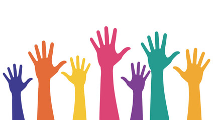 Colorful Hands Raised Upward in Unity and Celebration