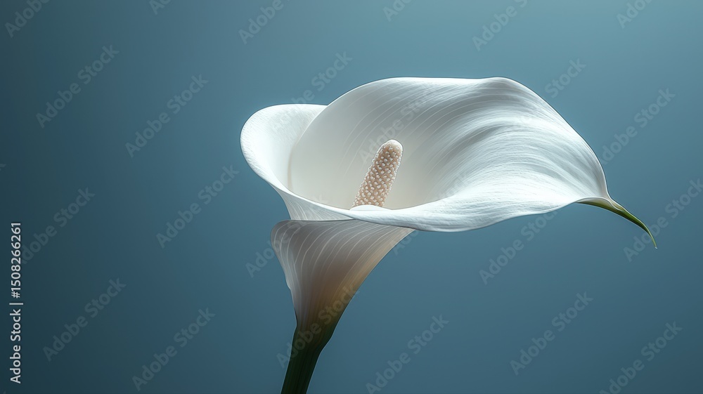 Poster single white calla lily with smooth curved petal against a soft gradient background
