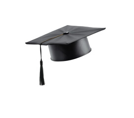 Black graduation cap with tassel on solid black background symbolizing academic achievement and education