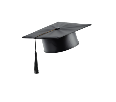 Black graduation cap with tassel on solid black background symbolizing academic achievement and education