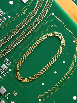 Curved PCB FPC part, flexible contact. Electronics and microchips