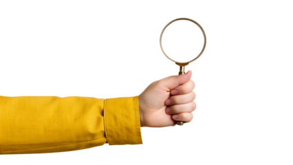 Hand holding magnifying glass isolated on a white background png ai generated