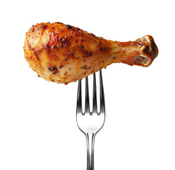 Grilled chicken drumstick on a fork isolated on transparent background. Generative AI