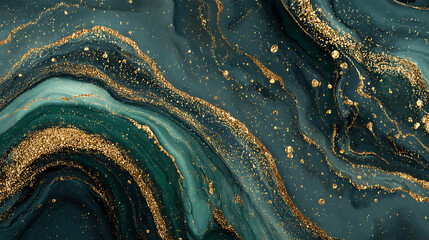 Dark Green Marble and Gold Foil Abstract Design