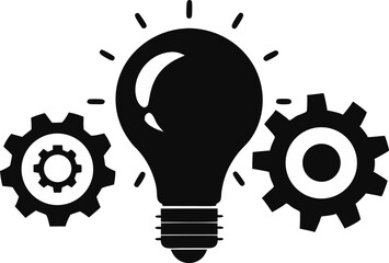Doodle Of Light Bulb And Gears Silhouette Vector Illustration