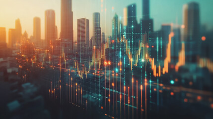 Obraz premium Smart digital Innovation City of the business world with connection financial business data all the time network reciprocity over the twilight cityscape. of future cyber security wireless digital city