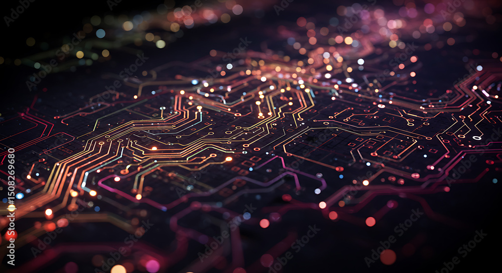 Aufkleber abstract circuit board technology background glowing microchip design with connections