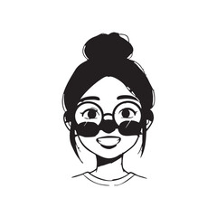 Stylish Girl Avatar Outline Vector Illustration EPS