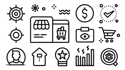 Set of thin line icons for business marketing and e commerce concepts
