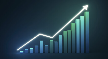 Bright Gradient Bar Chart with Ascending White Arrow on Deep Backdrop