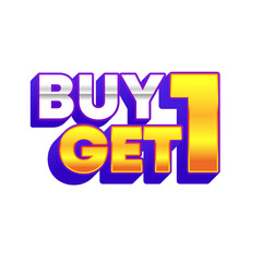 Buy one get one free text label graphic element with colorful 3d letters