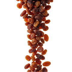 A stream of delicious brown raisins falling against a black background perfect for food blogs...