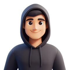 Youthful Cartoon Character in Hoodie: A Modern Digital Portrait for Web and Graphic Design, Perfect for Avatars, Isolated Style, and Trendy Illustrations