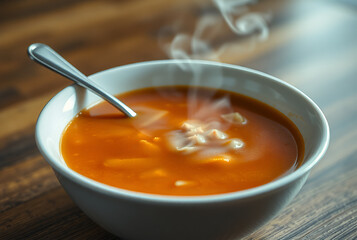 Warm and comforting soup in a neutral setting, suitable for winter or lunch visuals