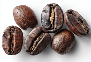 Fototapeta premium Coffee beans are stacked on top of each other on a white surface