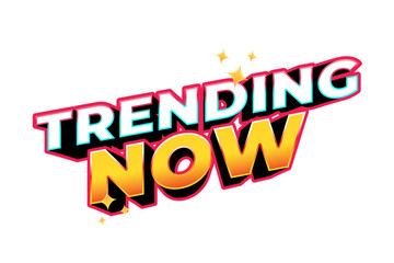 Colorful trending now text label graphic element, ideal for marketing campaigns