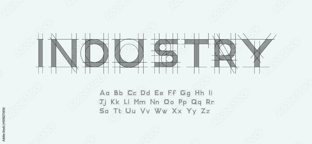 Fototapete industry project font, technical draw style alphabet. geometrical typography. wireframe letters, typ
