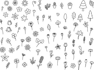 Cute flower Hand drawn doodle Set, flower doodle elements, cute flower doodles for decoration, flower doodle for kid ,vector hand drawn illustration, doodle clipart set