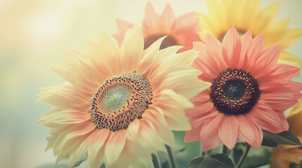 Fototapeta premium watercolor botanical Sunflower flowers texture template background.Elegant wedding invitation card background . Minimal hand painted Design for wedding or Valentine's Day