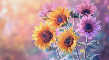 watercolor botanical Sunflower flowers texture template background.Elegant wedding invitation card background . Minimal hand painted Design for wedding or Valentine's Day