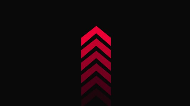 Animation of sweep up arrow icon on black background with up direction animated arrow.