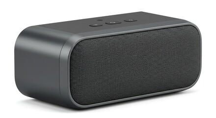Fototapeta premium Gray portable speaker, rectangular, with fabric covering