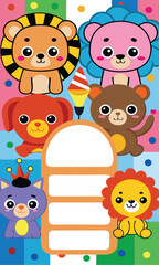 Naklejka premium Adorable Cartoon Animals Graphic Perfect for Kids Branding and Cute Designs