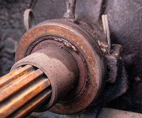Close-up of worn out thrust bearings from a gearbox