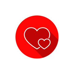 Two love outline icon with long shadow. Couple heart, romantic sign symbol