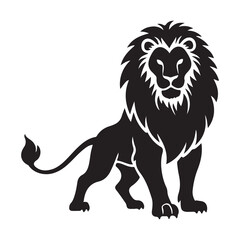 Lion vector illustration in black and white silhouette style with wild animal and tattoo art elements