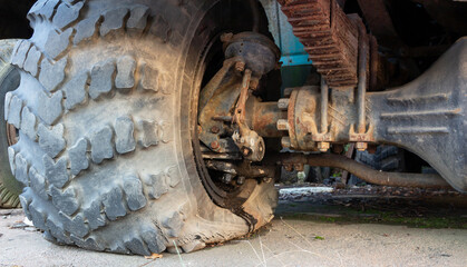 Flat Tire on KrAZ Truck: Heavy-Duty Off-Road Vehicle