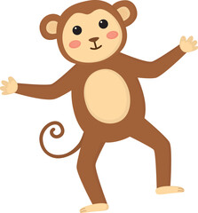 Cute funny monkey isolated on white background. Illustration of a playful jungle animal