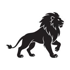 Lion black and white vector silhouette illustration with wild animal and tattoo style elements