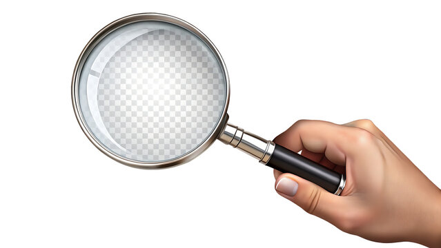 Hand holding magnifying glass isolated on white background png ai generated isolated on a white background
