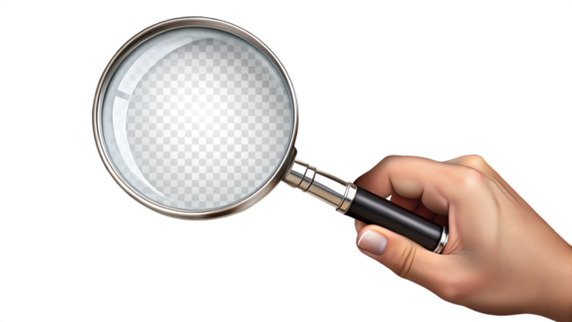 Hand holding magnifying glass isolated on white background png ai generated isolated on a white background