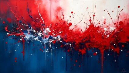 Abstract Red, White, and Blue Explosion Dynamic Energy and Artistic Expression in Modern Canvas Art